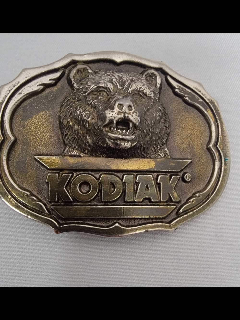 Kodiak Smokeless Tabacco Two-Tone Brass Bear Logo Buckle Made In USA